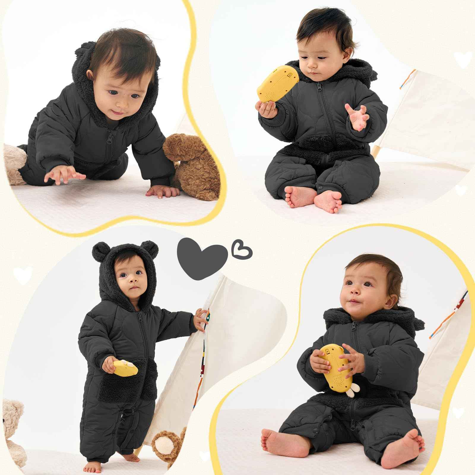 JiAmy Baby Snowsuit, Baby Boys Girls Winter Jumpsuit Romper Newborn Snow Overall for 3-24 Months