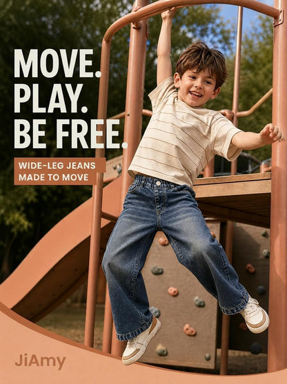 Baggy Jeans Jungen Weites Bein Gummibund Denim Jeanshosen Gr.120-170 | Baumwolle Lässige kinder Jeans Jungen Elastischer Freizeithose für 5-14 Jahren