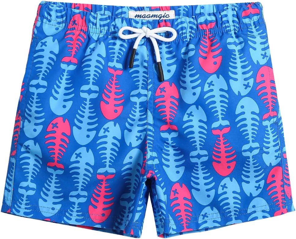 MaaMgic Boys’ Small Swimming Shorts, Quick-Drying Board Shorts with Mesh Lining, Pockets and Adjustable Drawstring