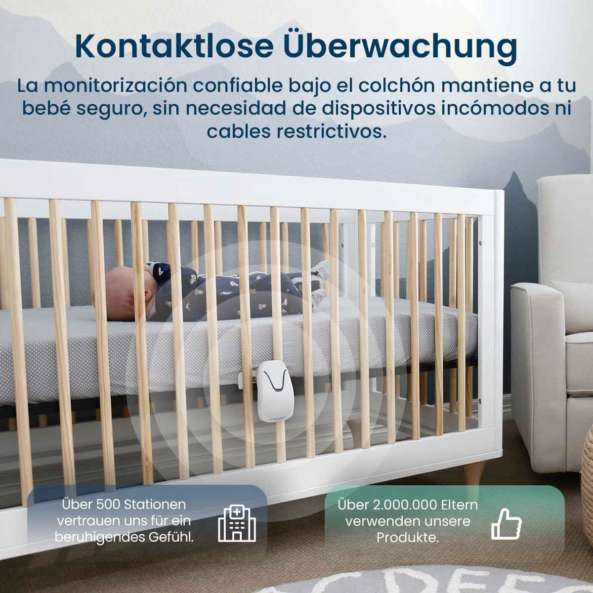 Babysense 7 Baby-Atembewegungsmonitor, Echtzeit-Warnungen, Ganzen Betts mit 2 Sensormatten
