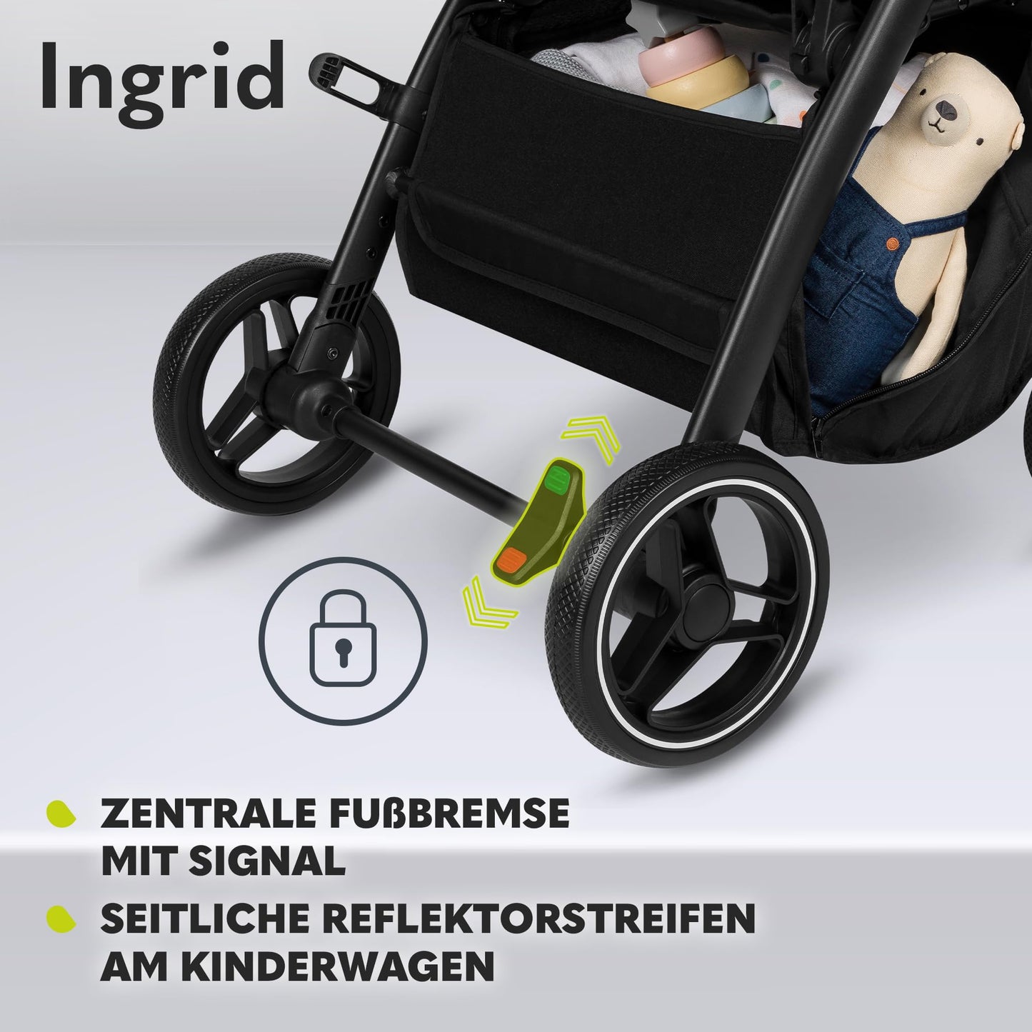 LIONELO INGRID Kinderwagen bis 22 kg von 6 Monaten bis 4 Jahren Große 360° schwenkbare Räder Volle Federung Einhändig zusammenklappbar Verstellbare Rückenlehne und Fußstütze Großes XXL-Verdeck