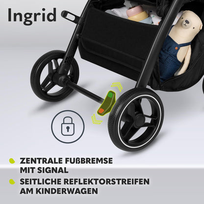 LIONELO INGRID Kinderwagen bis 22 kg von 6 Monaten bis 4 Jahren Große 360° schwenkbare Räder Volle Federung Einhändig zusammenklappbar Verstellbare Rückenlehne und Fußstütze Großes XXL-Verdeck