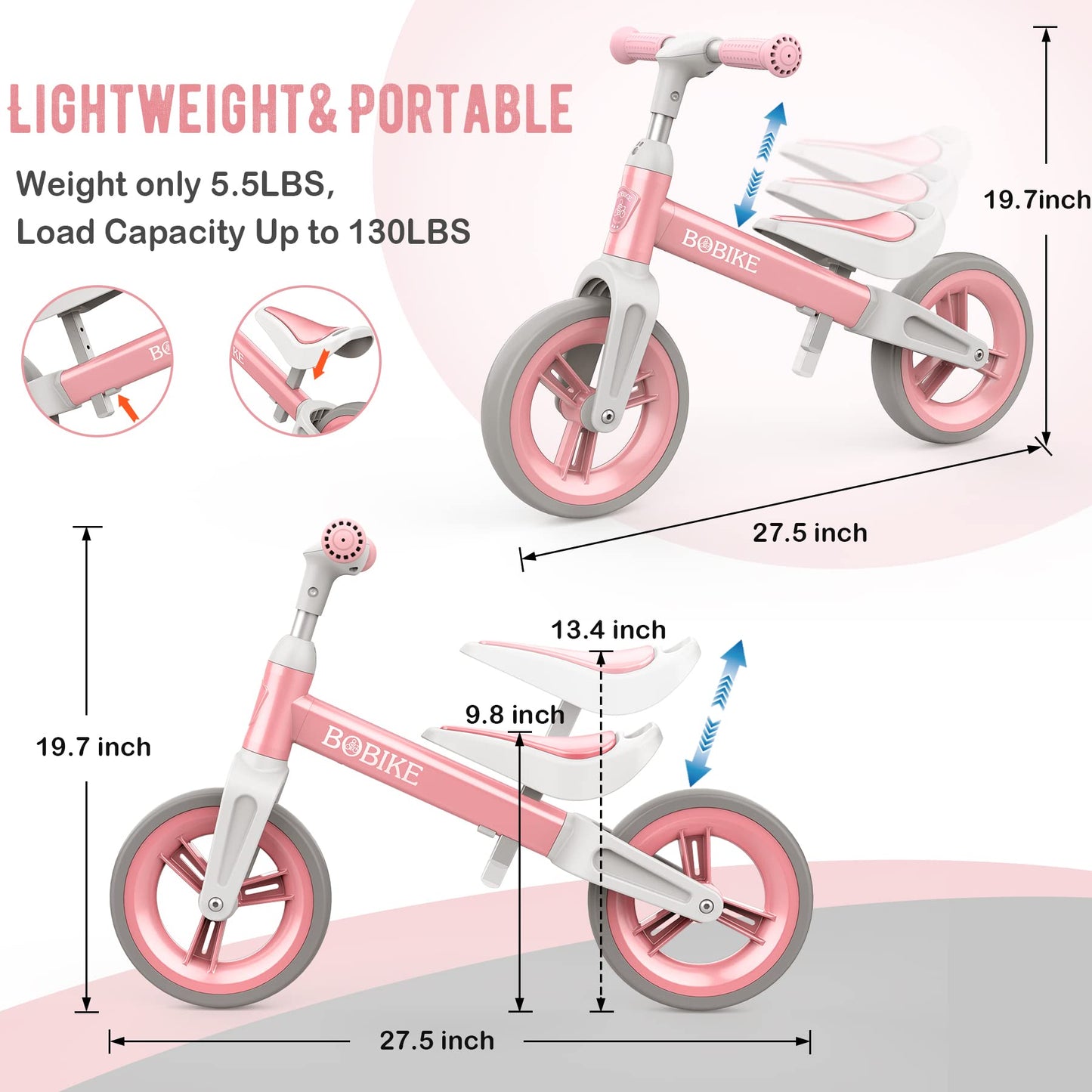 MHCYLION Laufrad ab 1.5-4 Jahre bis zu 25 kg, Lenkrad und Sattel höhenverstellbar, Lenkradschloss, Ultraleicht Kinderlaufrad Balance Fahrrad für Jungen Mädchen - Meloni2