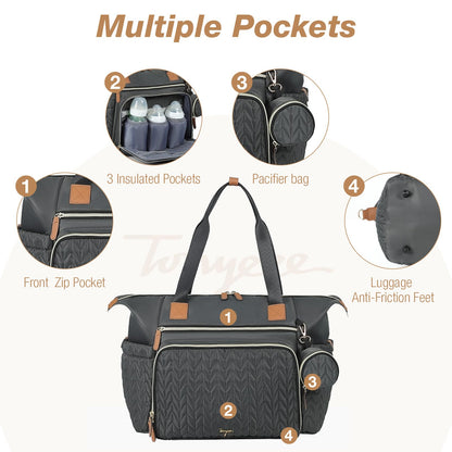 Wickeltasche mit Schnullertasche und Wickelunterlage, Wickelrucksack Multifunktions-Babytasche für Große Reisewindeltasche für Mama und Papa, isolierten Taschen-Dunkelblau