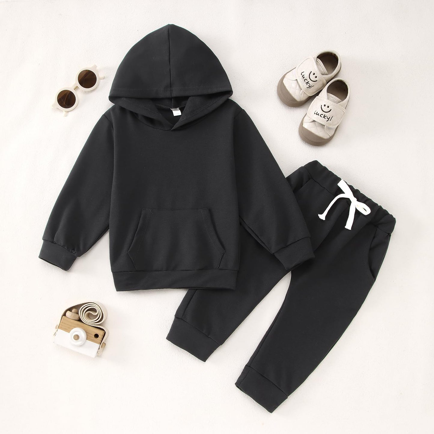 BOUTIKOME Baby Clothing Boys Girls Outfits Newborn Baby Clothing Hoodie and Trousers Two Piece Set with Hood Warm Soft Long Sleeve Shirt Plain Children's Hoodie 