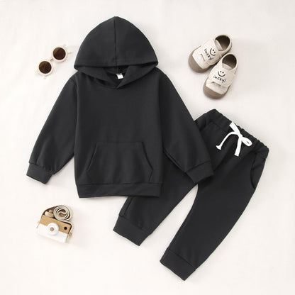 BOUTIKOME Baby Clothing Boys Girls Outfits Newborn Baby Clothing Hoodie and Trousers Two Piece Set with Hood Warm Soft Long Sleeve Shirt Plain Children's Hoodie 