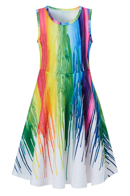 AIDEAONE Mädchenkleid Schmetterling A-Linie Ärmelloses Sommerkleid Buntes Kleid 4-12 Jahre