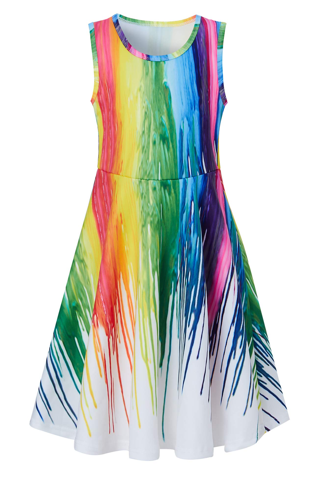 AIDEAONE Mädchenkleid Schmetterling A-Linie Ärmelloses Sommerkleid Buntes Kleid 4-12 Jahre