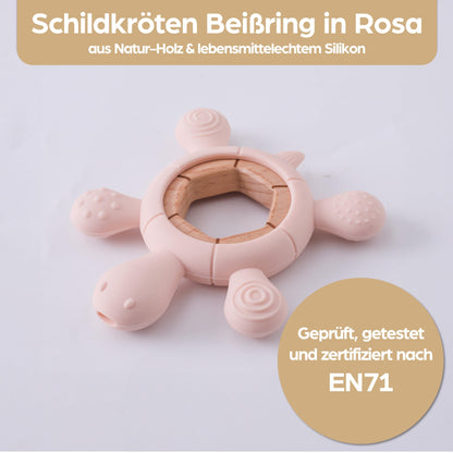 Schildkröte Beißring für Baby Natur Holz & Silikon Blau - Kauspielzeug, Zahnen-Hilfe & Greifling - Babyspielzeug Beissring Geschenk zur Geburt - Holz-Spielzeug nachhaltig, BPA-frei schadstofffrei
