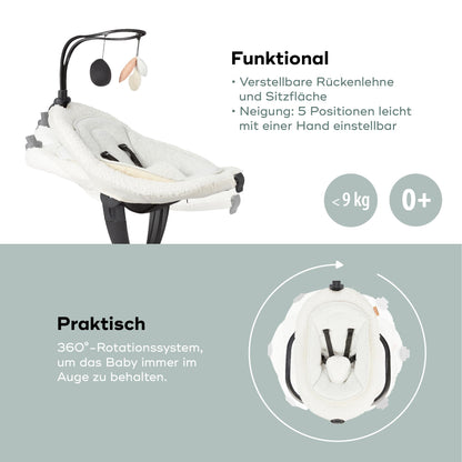 Babymoov Baby Swing Swoon Evolution Curl White - Electric Baby Rocker with 8 Rocking Movements, 360° Rotating Seat, 12 Melodies 