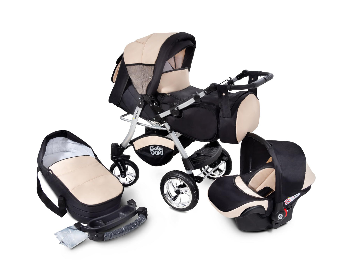 GaGaDumi Urbano Kinderwagen 3 in 1 Komplettset mit Autositz - Baby Stroller 3 in 1 TÜV - Kombikinderwagen 3 in 1 Komplettset Voll-Gummireifen - Blau Schwarz