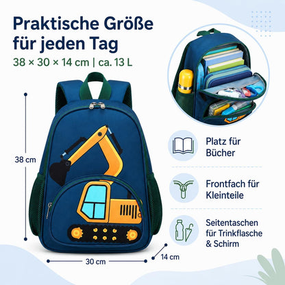 Kinderrucksack Jungen Kinder Rucksack Tagesrucksack Vorschulrucksack Kindergartentasche Schulrucksack für Schule Kita 38cm 3-8Y
