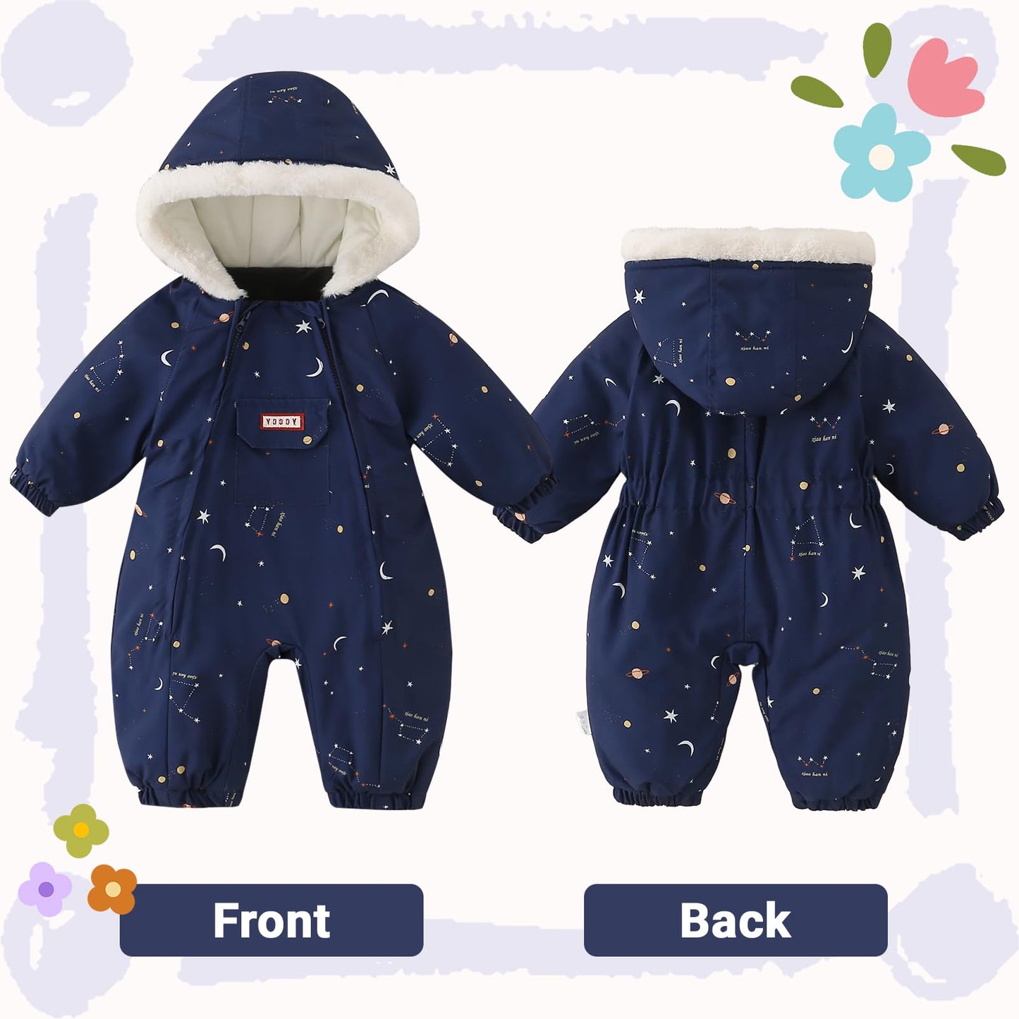 JiAmy Baby Snowsuit, Baby Boys Girls Winter Jumpsuit Romper Newborn Snow Overall for 0-24 Months