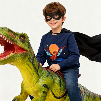 Dinopjs Boys' Jumper, Boys' Warm Sweatshirts, Classic Cartoon Animals, Tractor, Dino, Flying Dragon Knight, Rainbow, Polar Bear Christmas Tree, Cotton Sports Shirts for Children 2-9 Years