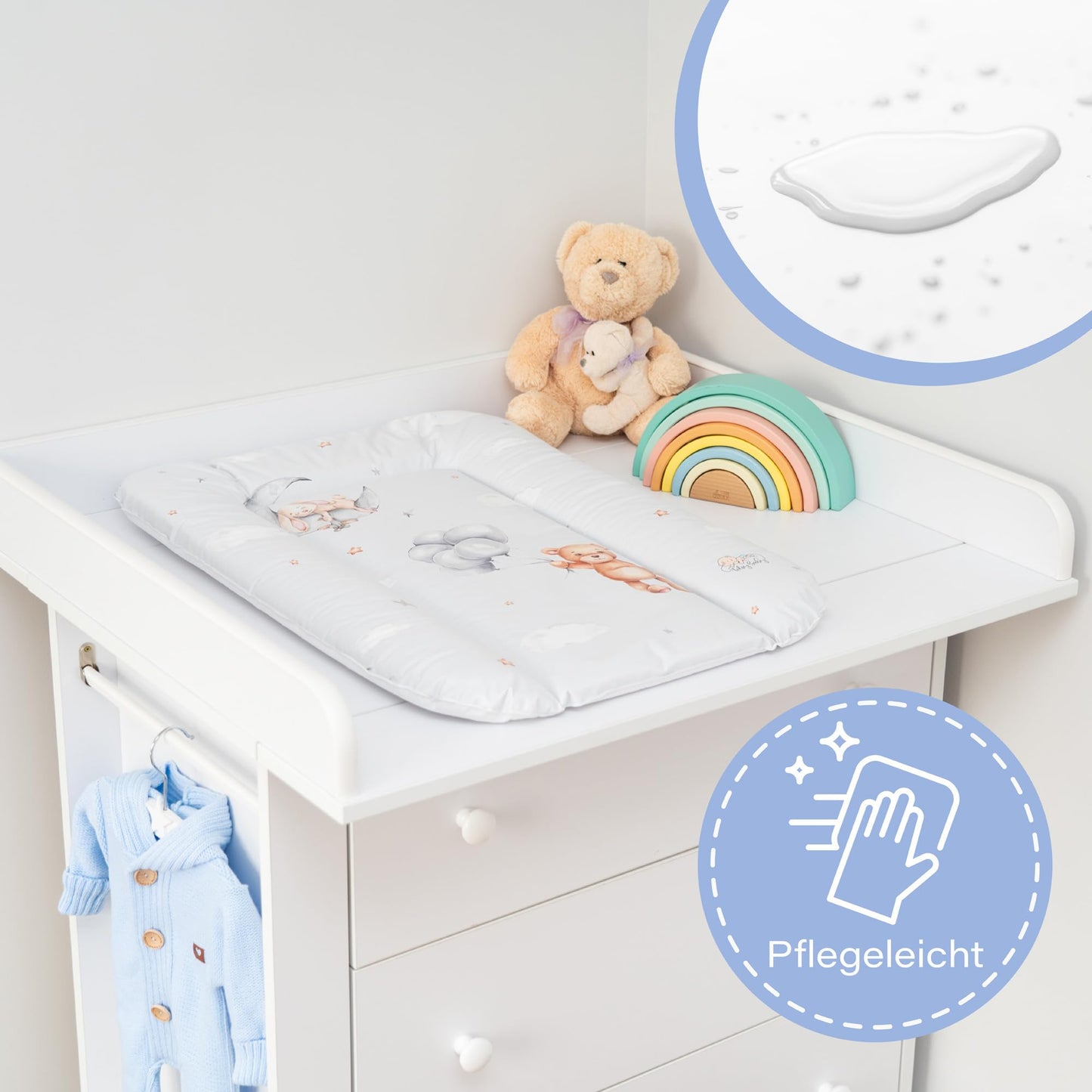 Wickelauflage Wickelunterlage abwaschbar und wasserdicht 75x72 cm - Wickelmatte zum Auflegen auf Wickeltisch Wickelaufsatz Wickelkommode oder Waschmaschine changing mat 75 x 72 Safari Motiv