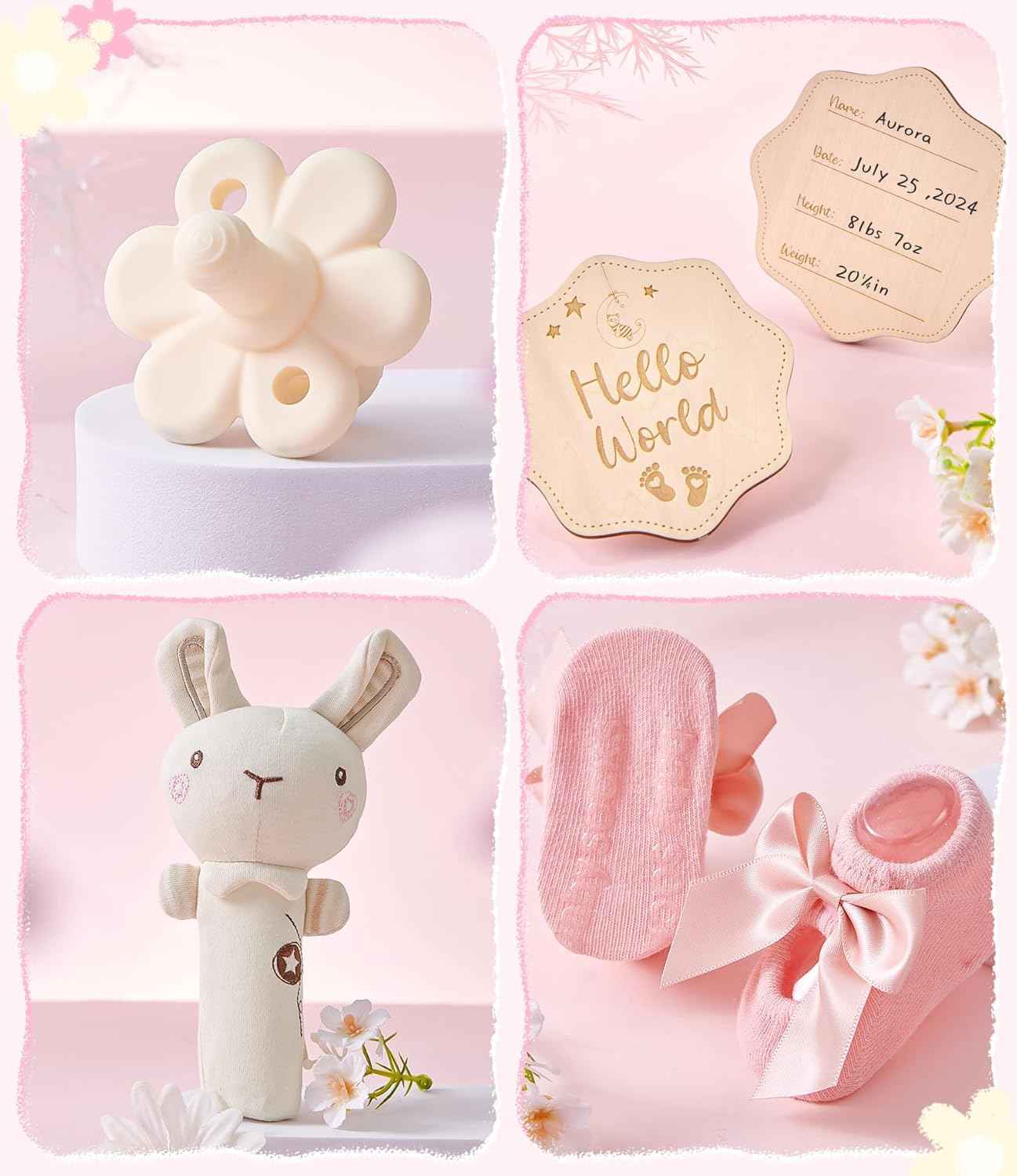 Baby Gift Boys Girls Newborn Gifts for Birth with Comforter Blanket / Baby Romper / Socks / Muslin Blanket / Rattle Nappy Cake Gift Box Baby Shower Party Gender Reveal Gift (Pink)