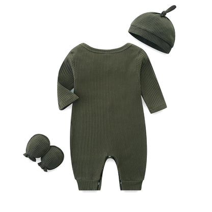 KIDDLETOWN Baby-Pyjama, Neugeborenen-Strampler, 3er-Pack, Schlafanzug mit Hut und Handschuhen, Baby-Pyjama aus Baumwolle, Langarm-Pyjama, Strampler, 0-3 Monate, Kleidung für Mädchen und Jungen