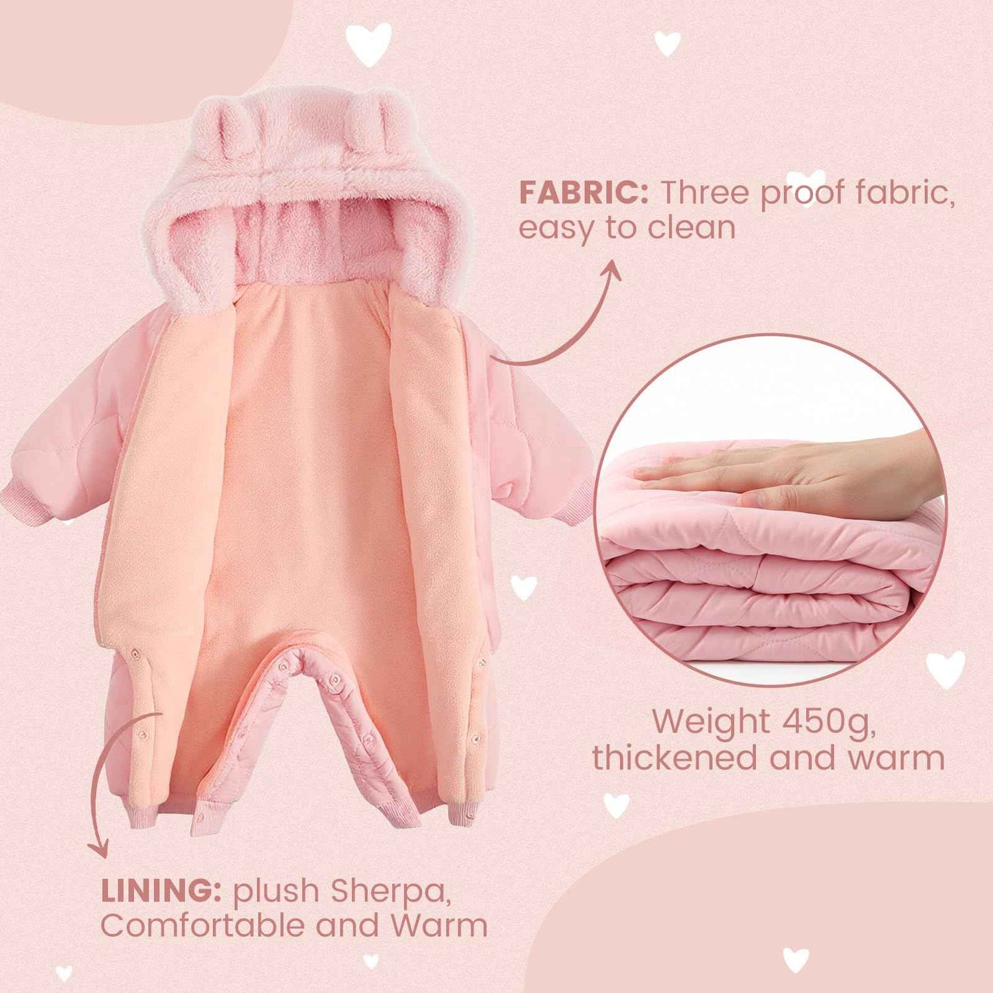 JiAmy Baby Snowsuit, Baby Boys Girls Winter Jumpsuit Romper Newborn Snow Overall for 3-24 Months