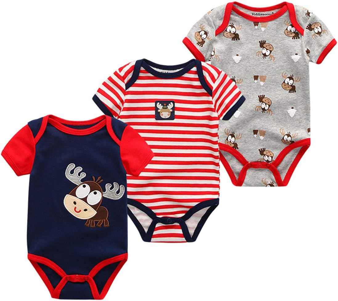 Kiddiezoom Baby Boys Pack of 3 Short-Sleeved Bodysuit Organic Onesies