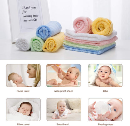HBselect 10er Baby Waschlappen weiche Handtücher Waschtücher 5 Farben mit je 2 stk aus hochwertigen Bambusfaser mit Hänge Seil für empfindliche Haut 25x25cm