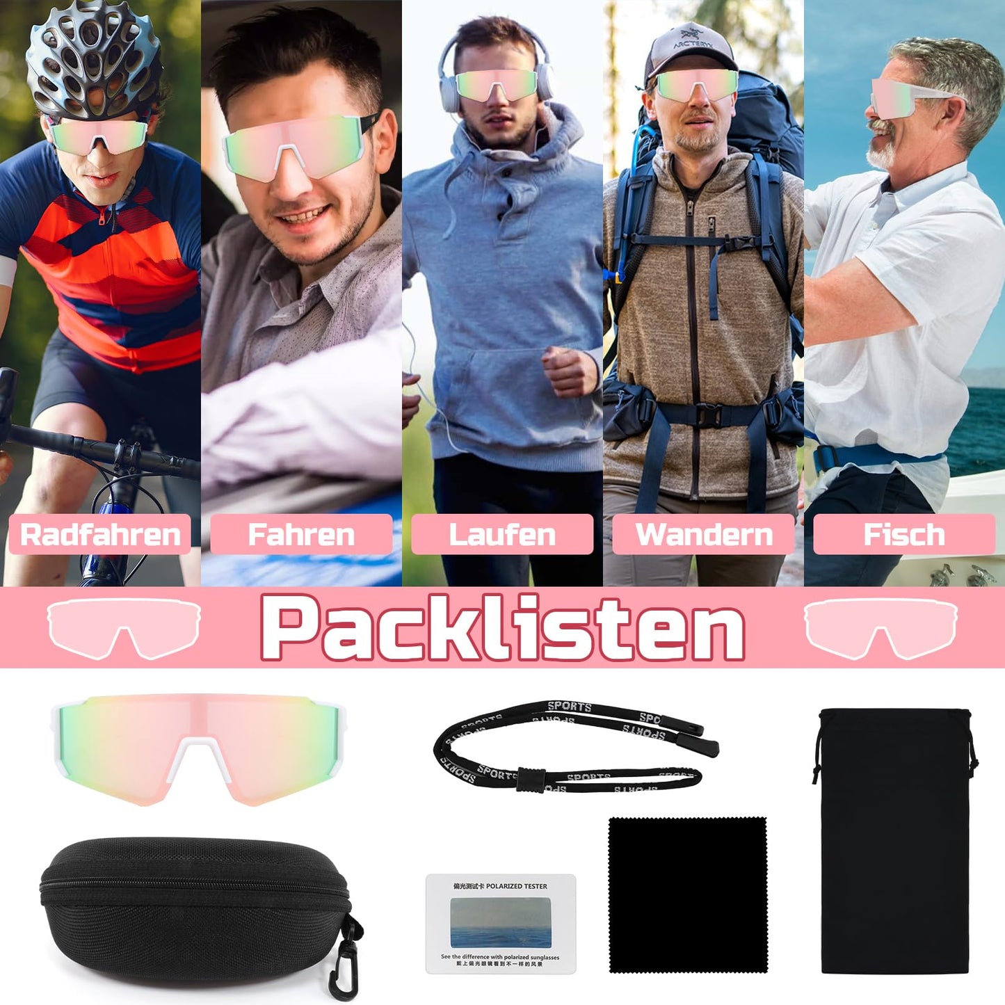 Rosedreamer Schnelle Brille Sport Sonnenbrille Herren Damen Polarisierte Sonnenbrille Fahrradbrille Laufbrille für MTB Rennrad Radfahren Biking Ski FahrradLaufen mit UV400 Schutzbrille