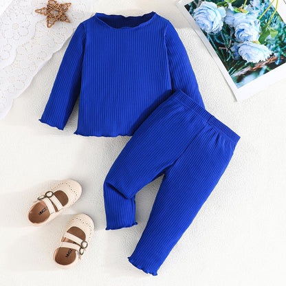 Kleinkind Baby Mädchen Kleidung Set Rüschen gerippt Kurzarm / Langarm T-Shirt Tops + Shorts Hosen 4 Stück Sommer Herbst Süße Outfits Set