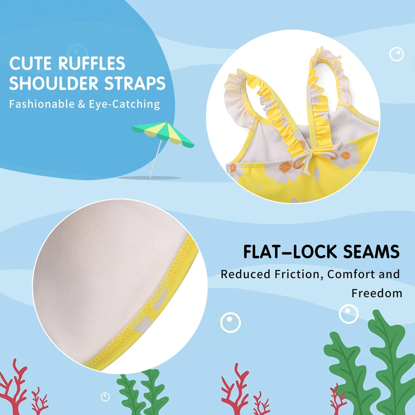 TIZAX Badeanzug für Mädchen Einteiliger Schwimmanzug Kleinkind Niedliche Rüschen Bademode Schnell trocknende Sommerferien Bikini für Kinder 2~7 Jahre