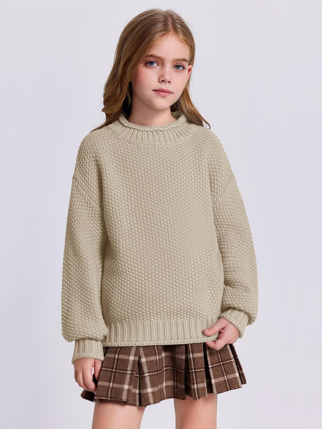 Wenrine Mädchen Pullover Winter Rollkragen Strickpullover Langarm Gestrickt Casual 5-14 Jahre