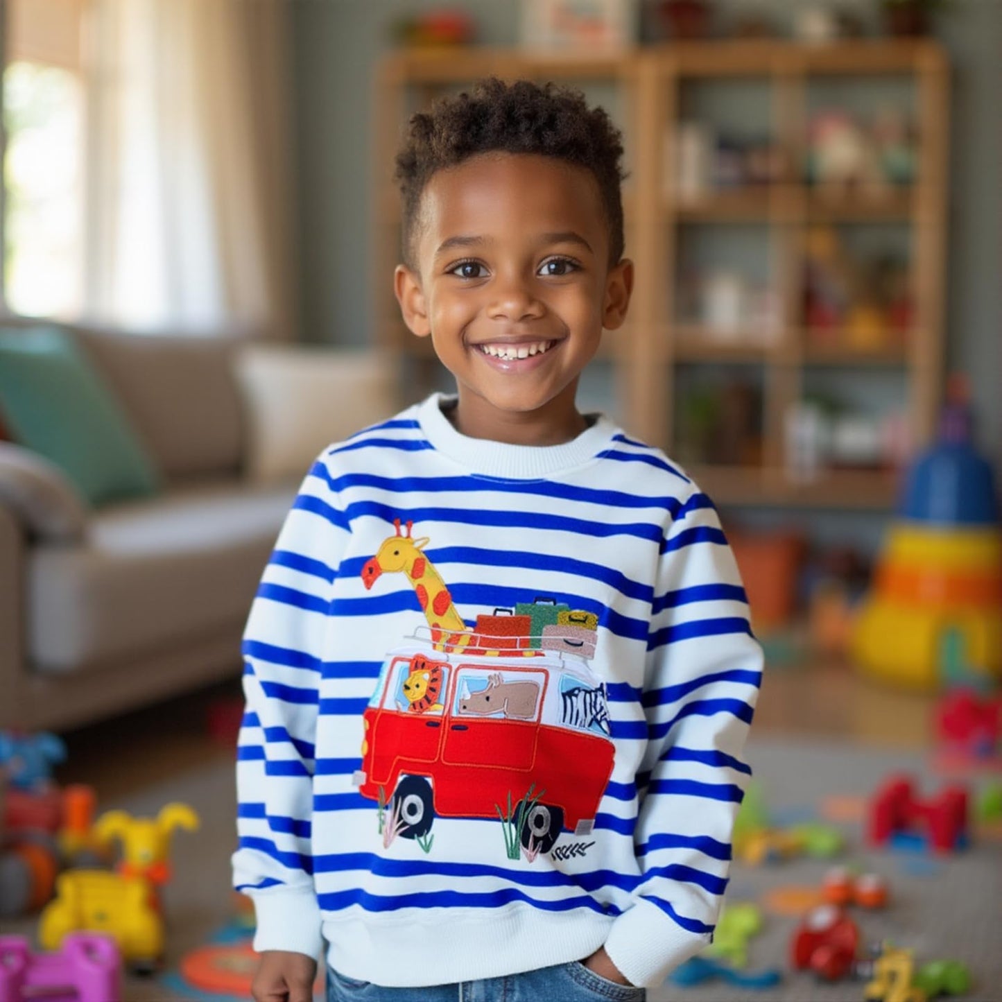 Boys' Pullover Sweatshirt Kids Casual Long Sleeve Tops Animal Aeroplane Winter Warm Striped Tops Age 2-7 Years