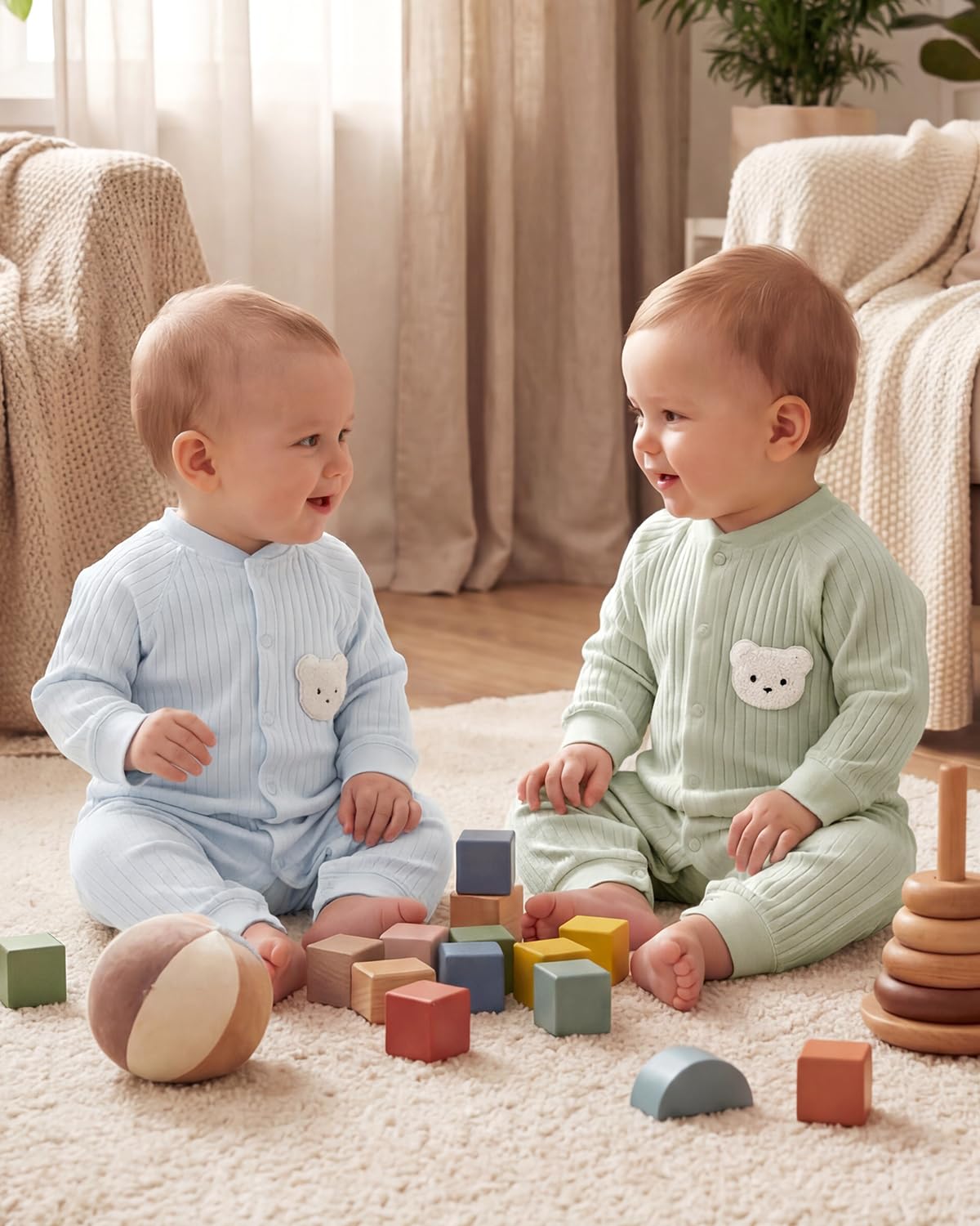 Baby Strampler Neugeborene Baumwolle Jumpsuit 2er-Pack Langarm Einteiligen Overall Kleidung für Baby Junge und Mädchen 0-12 Monate