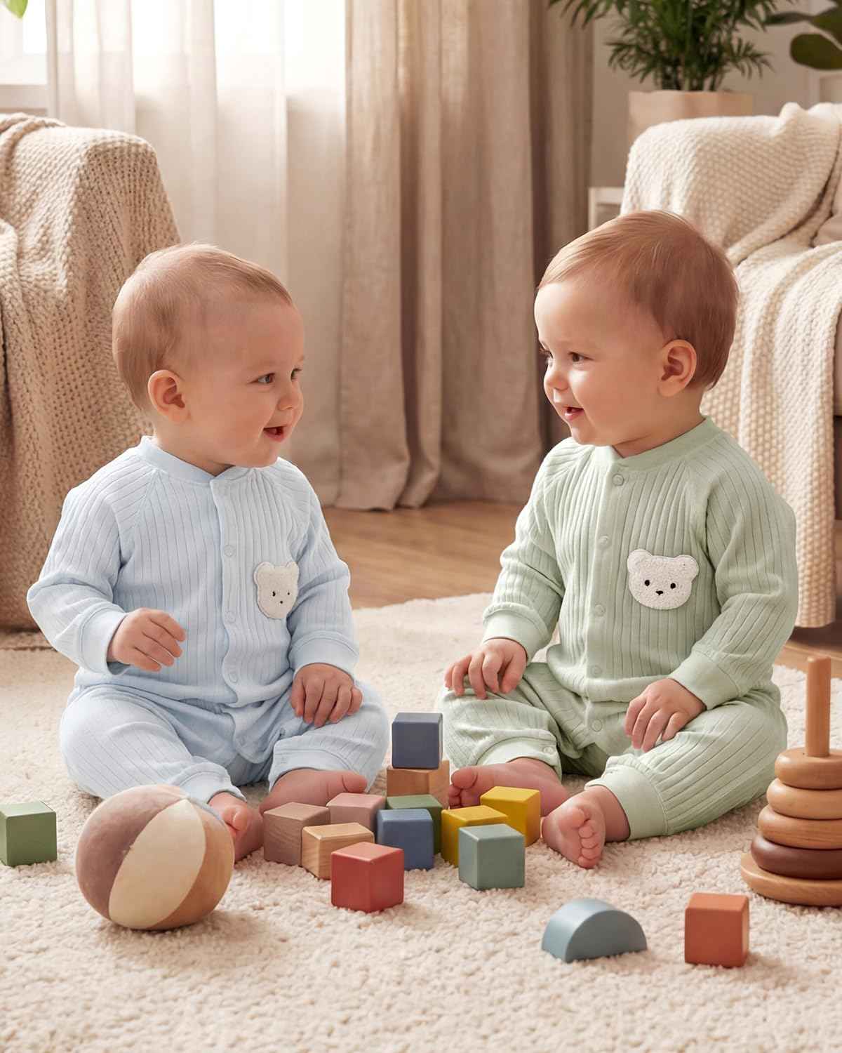 WYTbaby Baby Strampler Neugeborene Baumwolle Jumpsuit 2er-Pack Langarm Einteiligen Overall Kleidung für Baby Junge und Mädchen 0-12 Monate