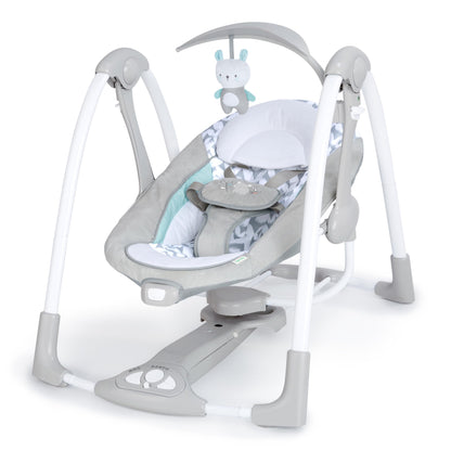 Ingenuity Hugs & Hoots zusammenklappbare & tragbare Babyschaukel, 5 Schaukelgeschwindigkeiten, 8 Melodien, 3 Naturgeräusche, Lautstärkeregulierung und Spielzeugbügel, ab der Geburt bis 9kg