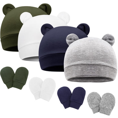 DRESHOW Neugeborenes Baby Mütze Hut und Handschuhe Set Beanie Bekleidung Unisex Infant Hut Kindergarten Mütze Baby Jungen Mädchen 0-6 Monate