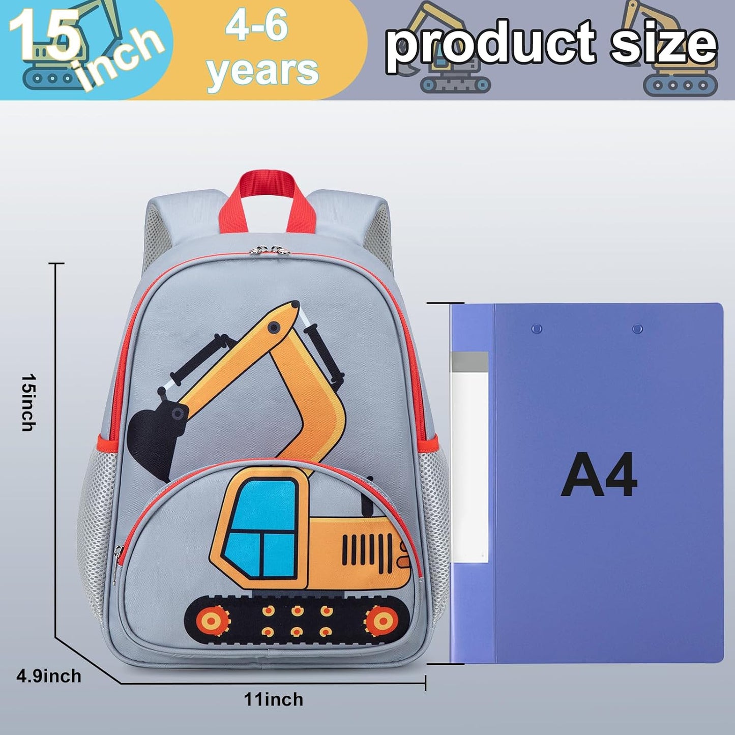 Kinderrucksack Jungen Kinder Rucksack Tagesrucksack Vorschulrucksack Kindergartentasche Schulrucksack für Schule Kita 38cm 3-8Y