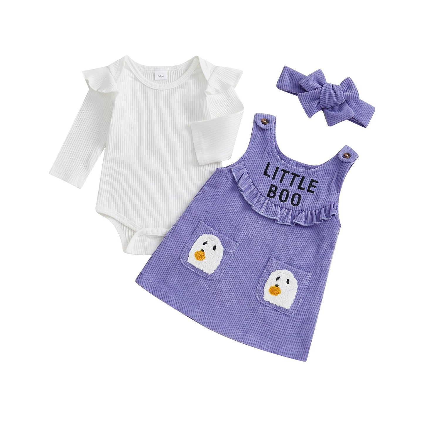 Geagodelia Baby Girl Halloween Clothing Outfit Pumpkin Ghost Baby Clothing Set Body Top + Jumpsuit Dress Newborn Soft Baby Set