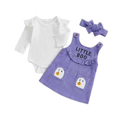 Geagodelia Baby Girl Halloween Clothing Outfit Pumpkin Ghost Baby Clothing Set Body Top + Jumpsuit Dress Newborn Soft Baby Set