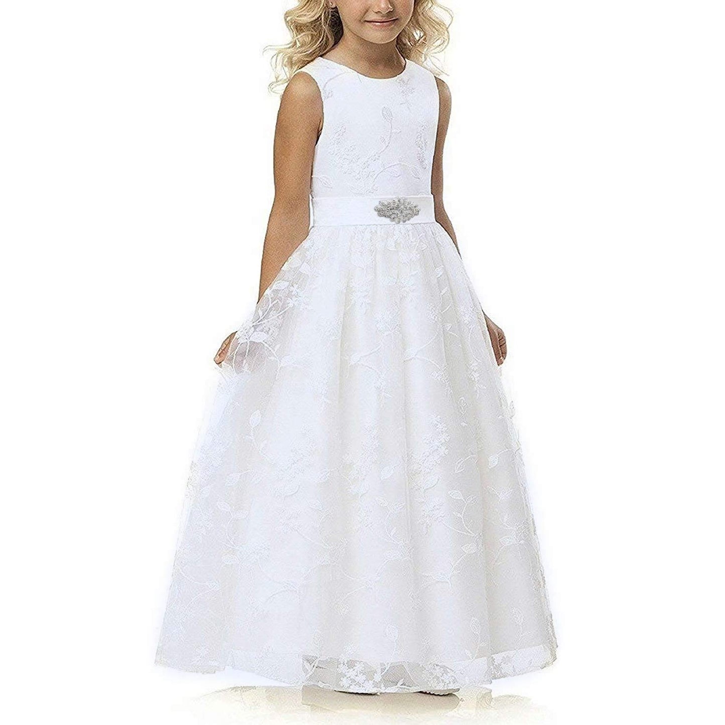 TYHTYM Blumenmädchen Kleid, Festzug, Hochzeit, Spitzenkleid, Abschlussballkleid, Mädchen, Partykleid, Flattern Ärmel, Weiß