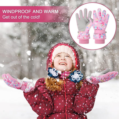 FAYHIJUN Children's Winter Snow Gloves Ski Gloves for 1-13 Years Girls Boys PU Palm Waterproof Windproof Warm Fleece Winter Gloves Cycling Gloves