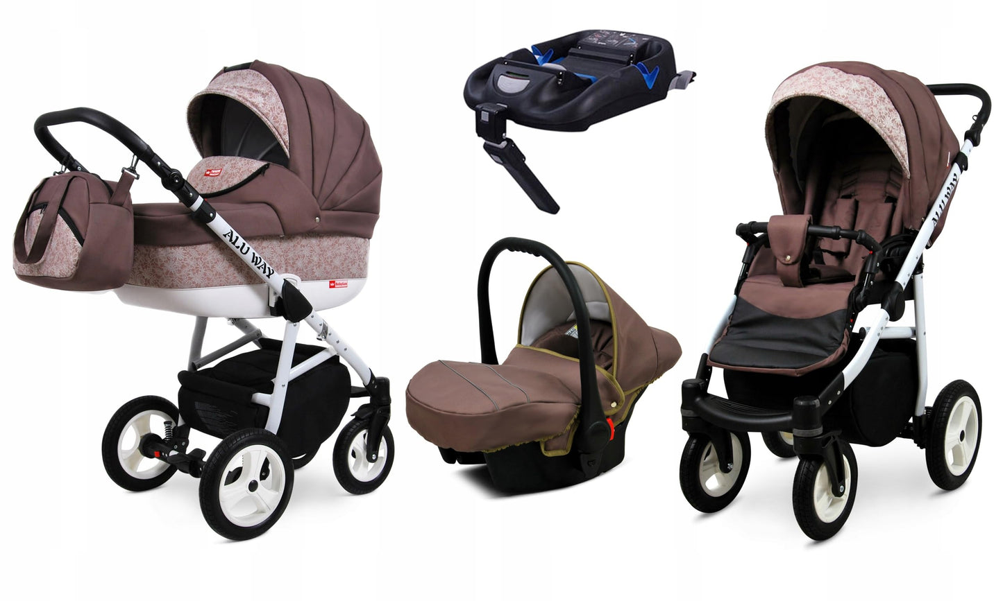 BabyLux® Kinderwagen Set 4 in 1 - Alu Way - incl. Babywanne, Buggy Sportsitz, Auto-Babyschale, ISOFIX-Basisstation - Autositz - Kinderwagenset - Kombikinderwagen mit Wickeltasche usw.