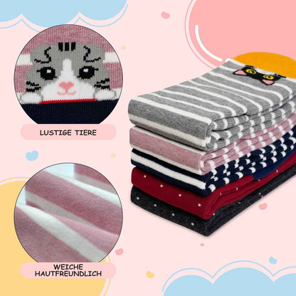 LOFIR Girls' Knee Socks Children's Socks: Overknee Stockings Long Striped Children's Socks Animal Cotton Socks Colourful Striped Socks Funny Without Seam Knee Socks Gift 2-12 Years 23-38 5 Pairs