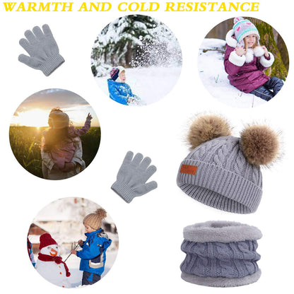 Kinder Wintermütze Schal Handschuhe Set - Strickmütze Beanie Hut für Mädchen Jungen 3-8 Jahre - Warme Winter Bekleidung