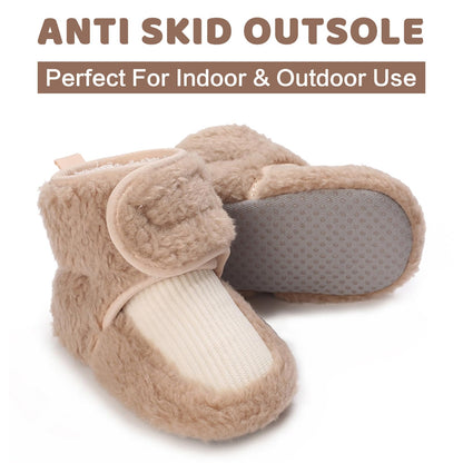 Baby Newborn Fleece Bootie, Winter Warm Non-Slip Soft Sole Winter Shoes, Sock Shoes, Cute Adjustable Crawling Shoes, Prewalker Boots for Girls and Boys, Toddler Size 0-18 Months