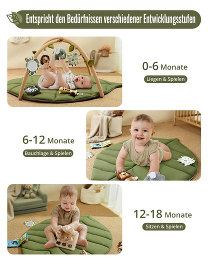 Blissful Diary Spielbogen Baby, Übergroßes Blattförmiges Spieldecke Baby Gym Activity Decke mit 6 Abnehmbare Spielzeuge, krabbeldecke Unverzichtbare Babygeschenke, Waldgrün