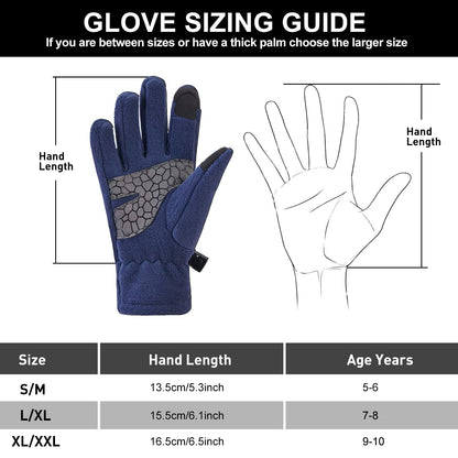 Arcweg Children's Gloves, Fleece, Warm Running Gloves, Winter Gloves, Non-Slip Cycling Gloves, Touchscreen Gloves for Boys and Girls, Finger Gloves for Sports, Outdoor, Camping, Hiking, Running