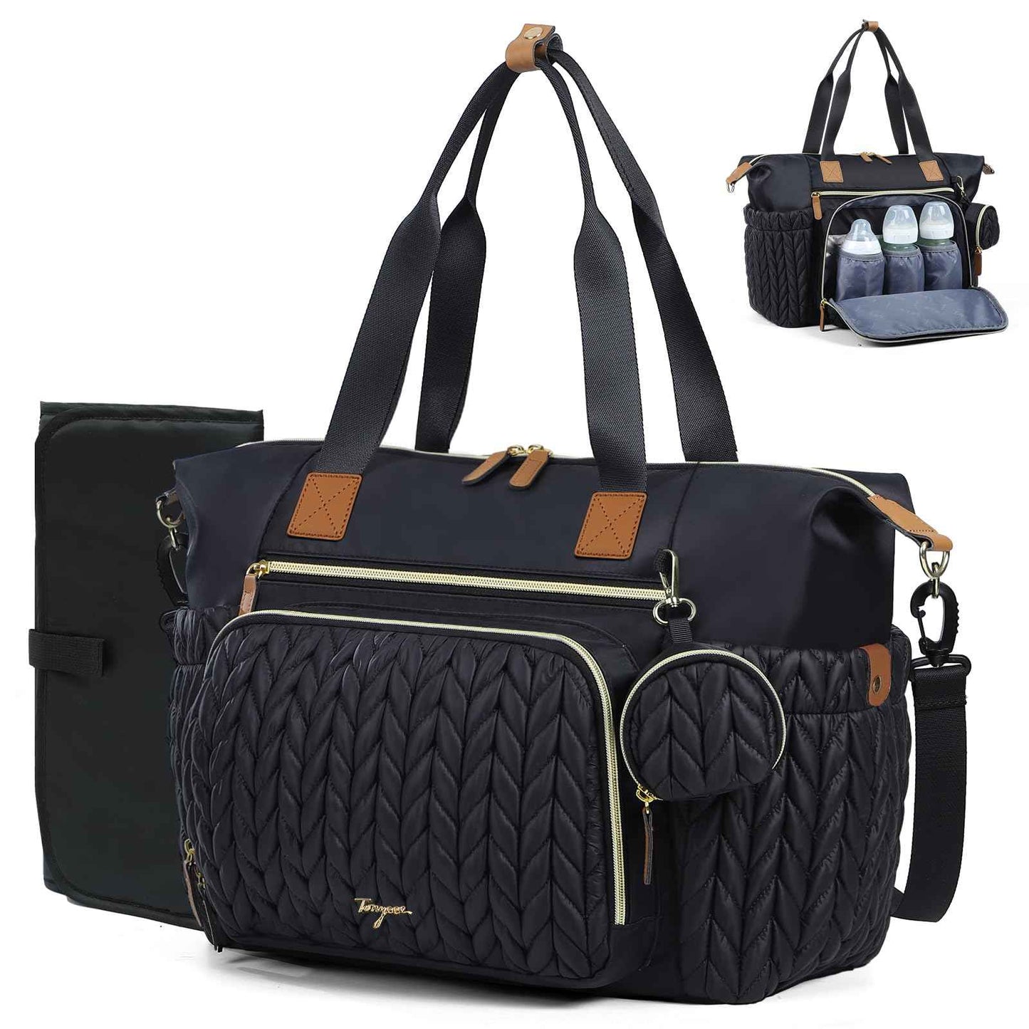 Wickeltasche mit Schnullertasche und Wickelunterlage, Wickelrucksack Multifunktions-Babytasche für Große Reisewindeltasche für Mama und Papa, isolierten Taschen-Dunkelblau