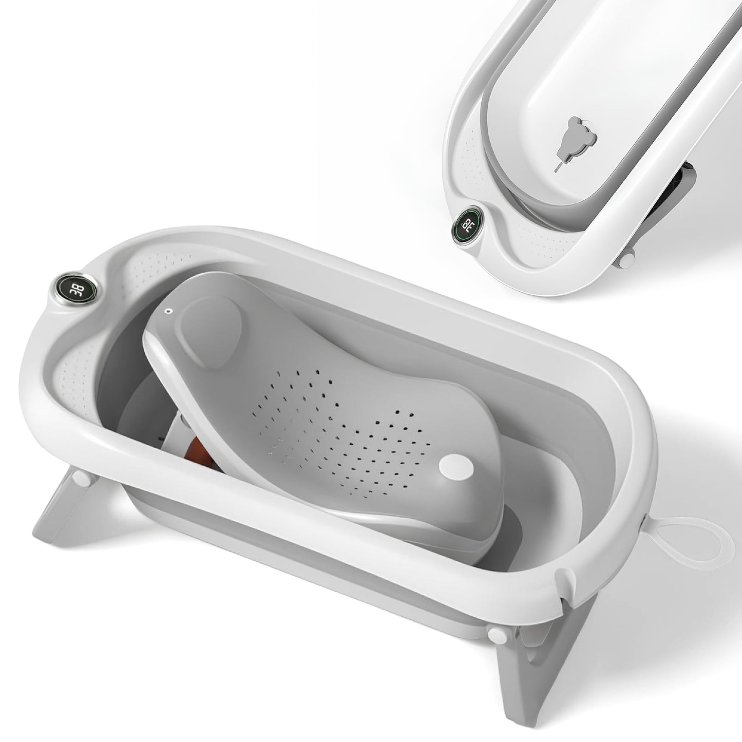 Faltbar Baby Badewanne Mit Rutschfestem Badekissen - Babywanne XXL Mit Baby Badewannensitz & Badethermometer - Von Der Geburt Bis 3 Jahre - Baby Bathtub - Geburtsgeschenke Für Mädchen & Jungen