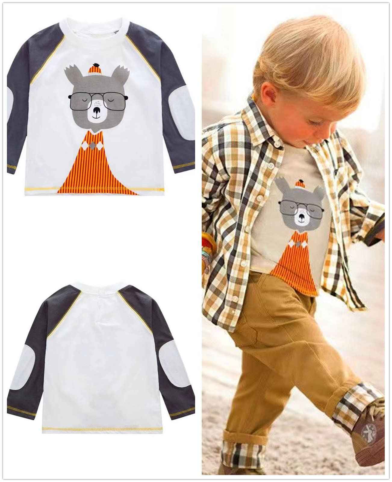 MERCIYD Toddler Boys Casual 3-Piece Clothing Set T-Shirt + Checked Shirt + Khaki Trousers