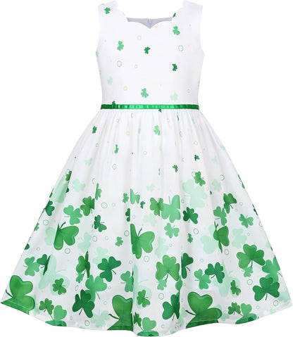 Sunny fashion girls' sleeveless polka dot dress rose garden green print size