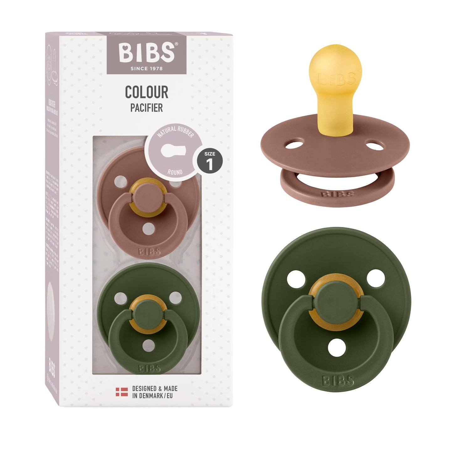 BIBS Colour Schnuller 2er-Pack, BPA-frei, Kirschform Nippel. Naturkautschuk/Latex, Hergestellt in Dänemark. Größe 2 | 6+ Monate | 2-Pack, Coral/Ruby