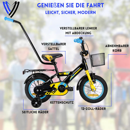 MIRAVO Kinderfahrrad Fahrrad Kinder Ab 2 Bis 8 Jahre Mit Stützrädern Schubstange V-Brake Bremsen Rückstrahl Aufkleber 12 16 20 Zoll Radgröße Korb Für Junge Spark - Meloni2